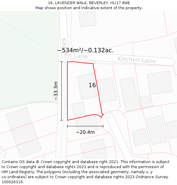 16, LAVENDER WALK, BEVERLEY, HU17 8WE: Plot and title map