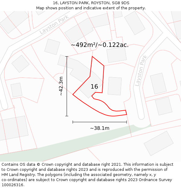 16, LAYSTON PARK, ROYSTON, SG8 9DS: Plot and title map