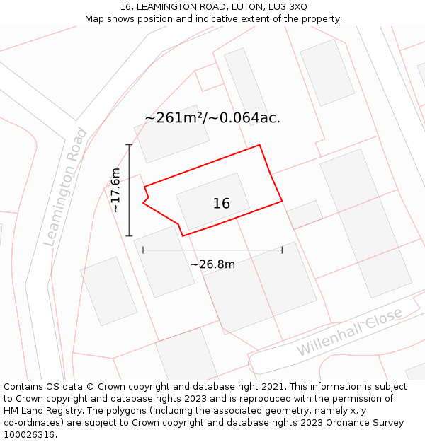 16, LEAMINGTON ROAD, LUTON, LU3 3XQ: Plot and title map