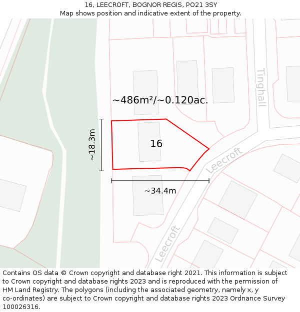 16, LEECROFT, BOGNOR REGIS, PO21 3SY: Plot and title map