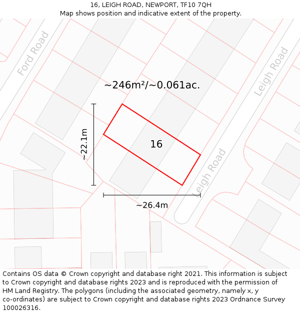 16, LEIGH ROAD, NEWPORT, TF10 7QH: Plot and title map