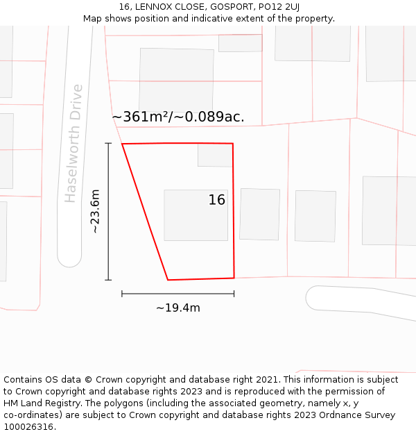 16, LENNOX CLOSE, GOSPORT, PO12 2UJ: Plot and title map