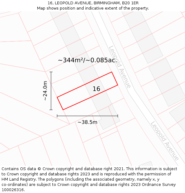 16, LEOPOLD AVENUE, BIRMINGHAM, B20 1ER: Plot and title map