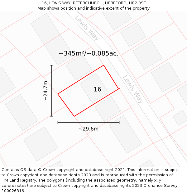 16, LEWIS WAY, PETERCHURCH, HEREFORD, HR2 0SE: Plot and title map