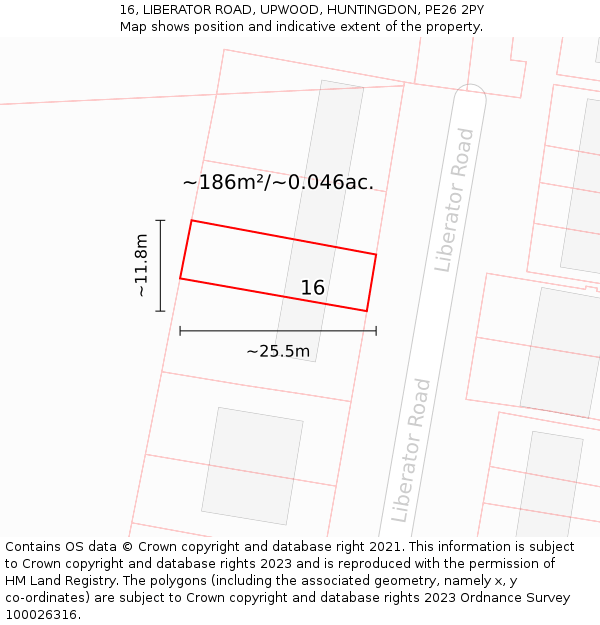 16, LIBERATOR ROAD, UPWOOD, HUNTINGDON, PE26 2PY: Plot and title map