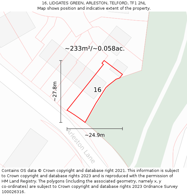 16, LIDGATES GREEN, ARLESTON, TELFORD, TF1 2NL: Plot and title map