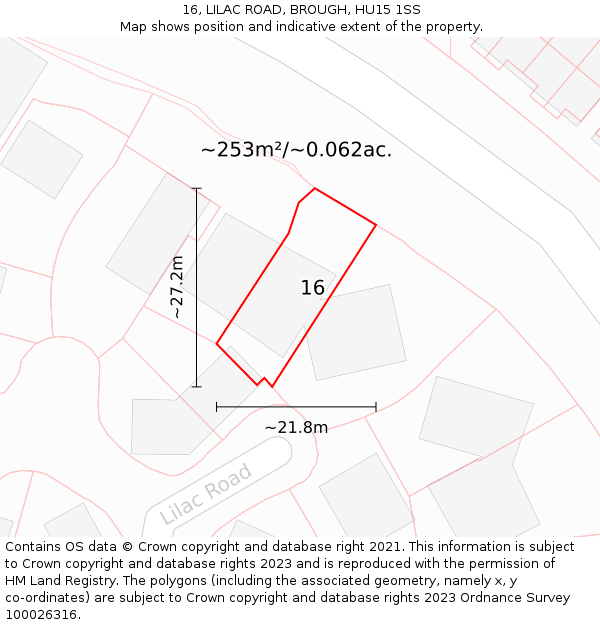 16, LILAC ROAD, BROUGH, HU15 1SS: Plot and title map