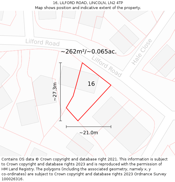 16, LILFORD ROAD, LINCOLN, LN2 4TP: Plot and title map