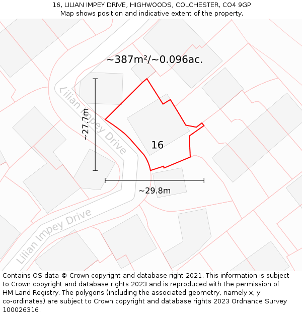 16, LILIAN IMPEY DRIVE, HIGHWOODS, COLCHESTER, CO4 9GP: Plot and title map