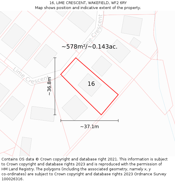 16, LIME CRESCENT, WAKEFIELD, WF2 6RY: Plot and title map