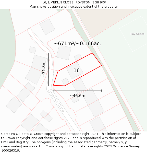 16, LIMEKILN CLOSE, ROYSTON, SG8 9XP: Plot and title map
