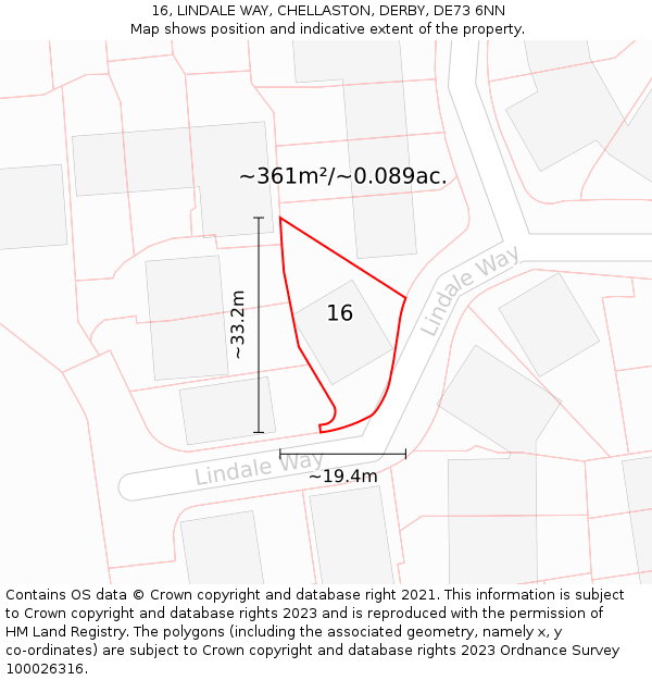 16, LINDALE WAY, CHELLASTON, DERBY, DE73 6NN: Plot and title map