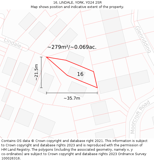 16, LINDALE, YORK, YO24 2SR: Plot and title map