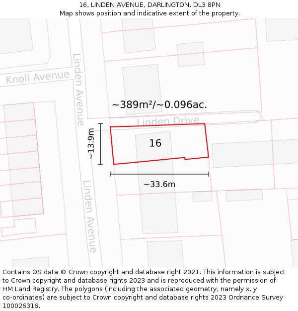 16, LINDEN AVENUE, DARLINGTON, DL3 8PN: Plot and title map