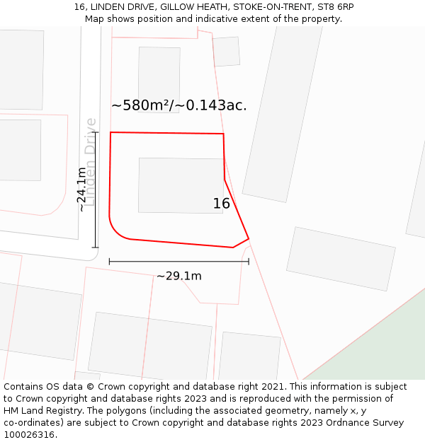 16, LINDEN DRIVE, GILLOW HEATH, STOKE-ON-TRENT, ST8 6RP: Plot and title map