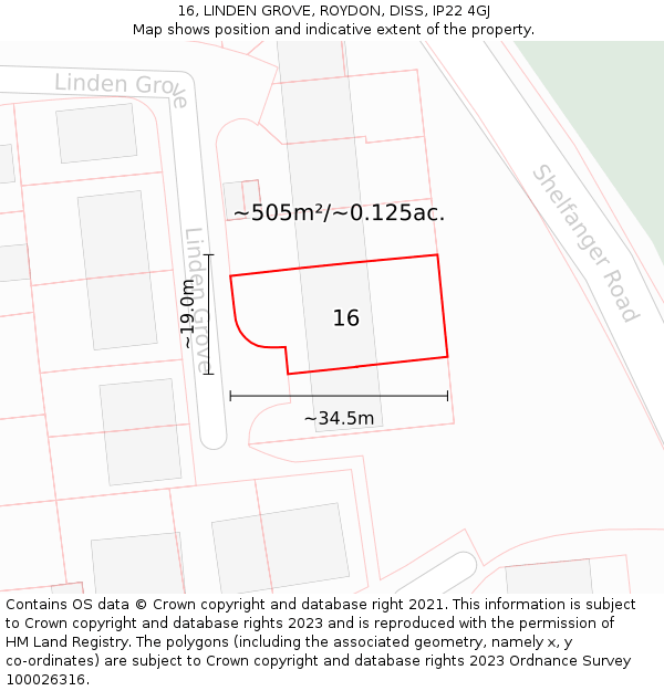 16, LINDEN GROVE, ROYDON, DISS, IP22 4GJ: Plot and title map