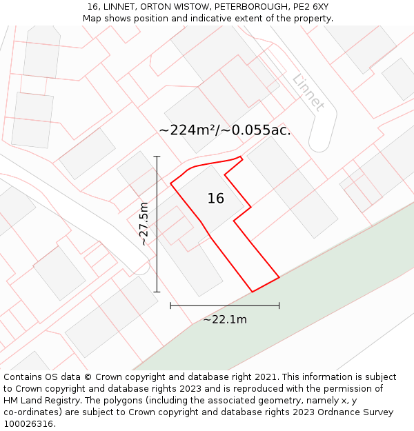 16, LINNET, ORTON WISTOW, PETERBOROUGH, PE2 6XY: Plot and title map