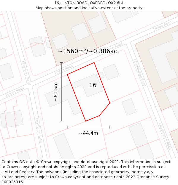 16, LINTON ROAD, OXFORD, OX2 6UL: Plot and title map