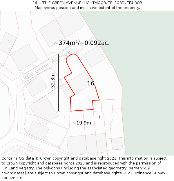 16, LITTLE GREEN AVENUE, LIGHTMOOR, TELFORD, TF4 3QR: Plot and title map