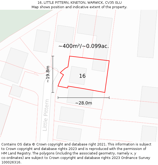 16, LITTLE PITTERN, KINETON, WARWICK, CV35 0LU: Plot and title map