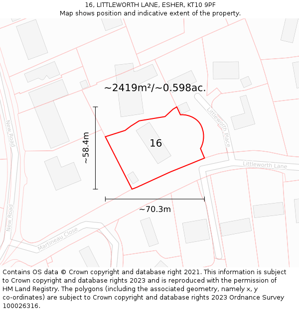 16, LITTLEWORTH LANE, ESHER, KT10 9PF: Plot and title map