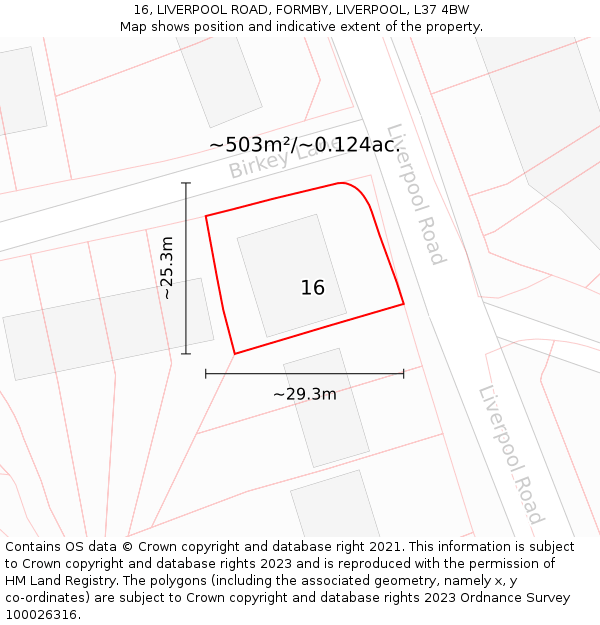 16, LIVERPOOL ROAD, FORMBY, LIVERPOOL, L37 4BW: Plot and title map