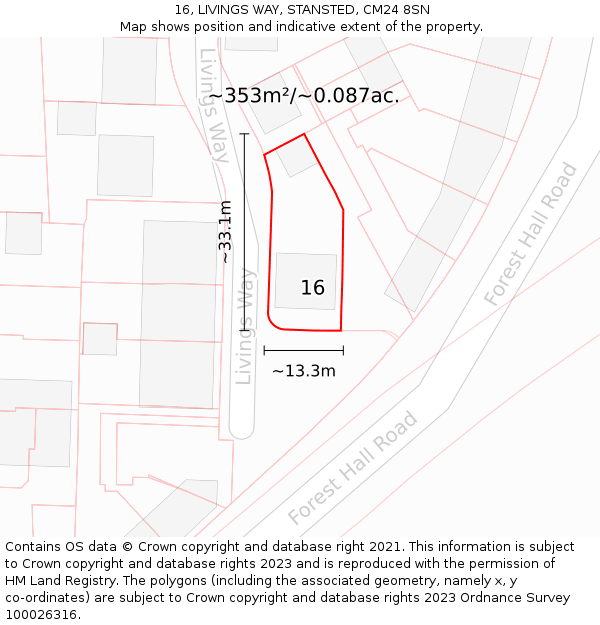 16, LIVINGS WAY, STANSTED, CM24 8SN: Plot and title map