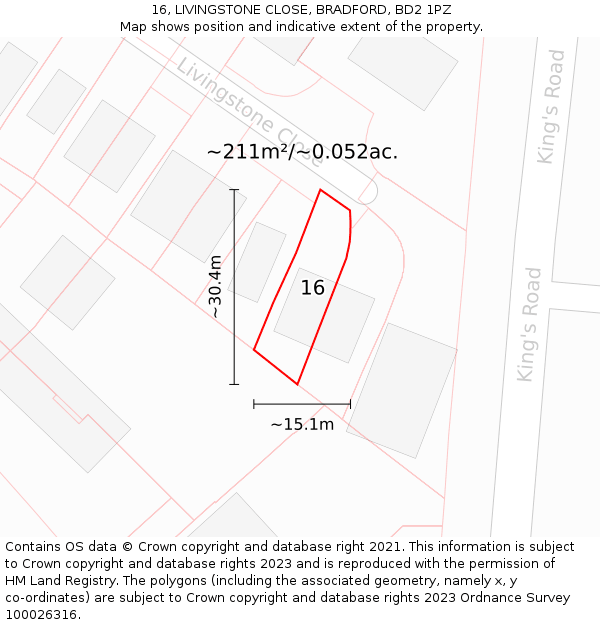 16, LIVINGSTONE CLOSE, BRADFORD, BD2 1PZ: Plot and title map