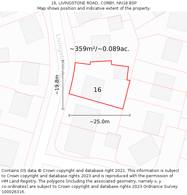 16, LIVINGSTONE ROAD, CORBY, NN18 8SP: Plot and title map