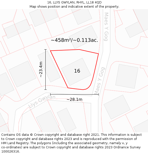 16, LLYS GWYLAN, RHYL, LL18 4QD: Plot and title map