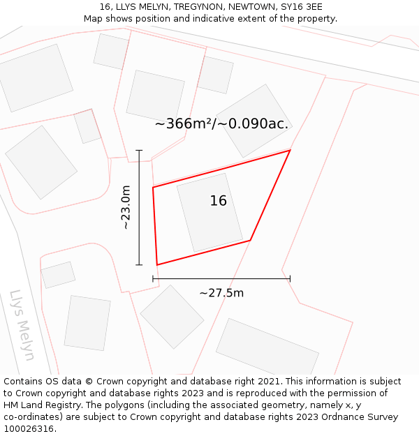 16, LLYS MELYN, TREGYNON, NEWTOWN, SY16 3EE: Plot and title map