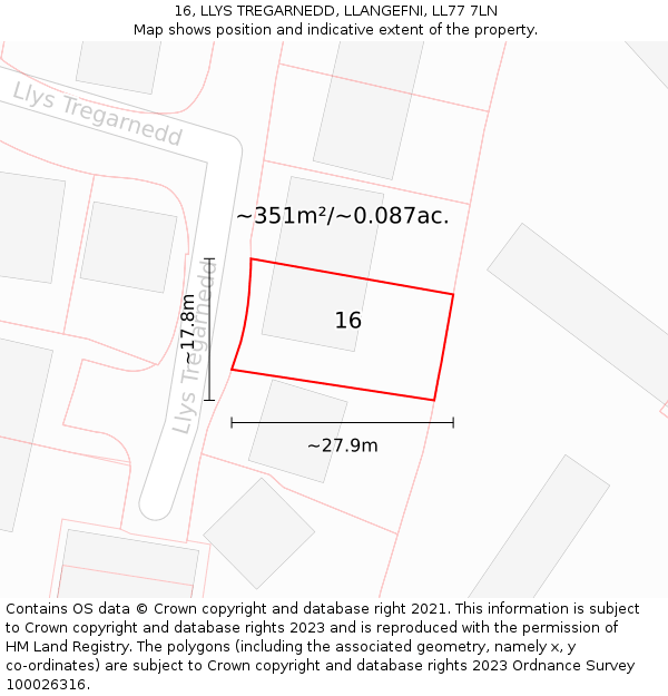 16, LLYS TREGARNEDD, LLANGEFNI, LL77 7LN: Plot and title map