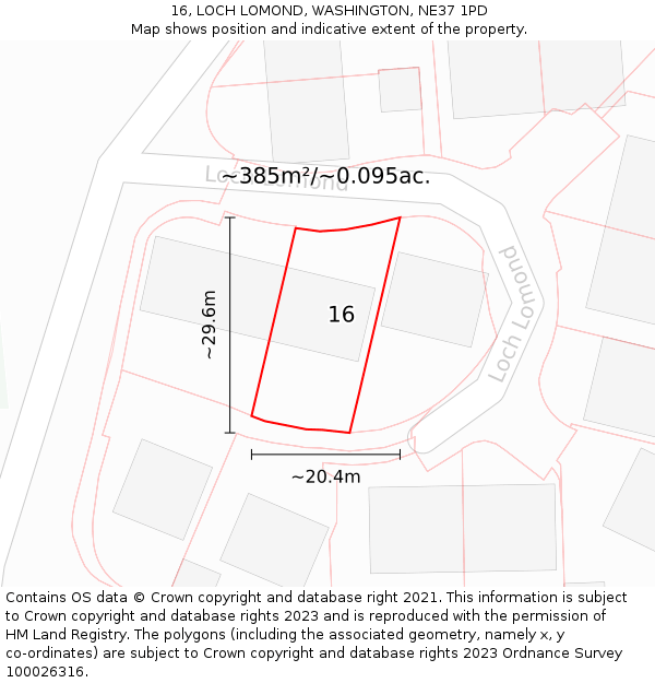 16, LOCH LOMOND, WASHINGTON, NE37 1PD: Plot and title map