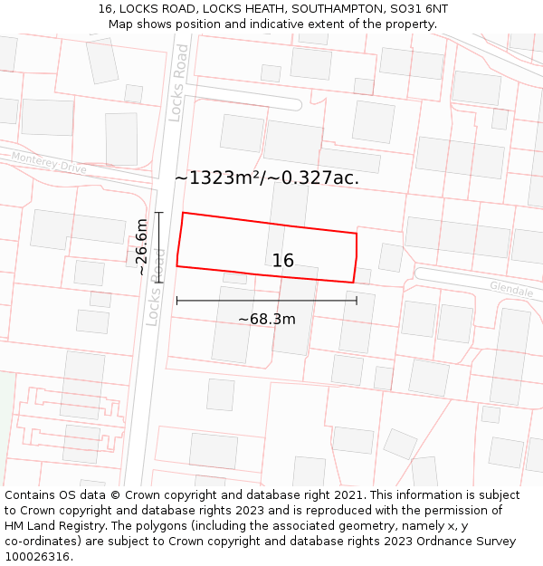 16, LOCKS ROAD, LOCKS HEATH, SOUTHAMPTON, SO31 6NT: Plot and title map