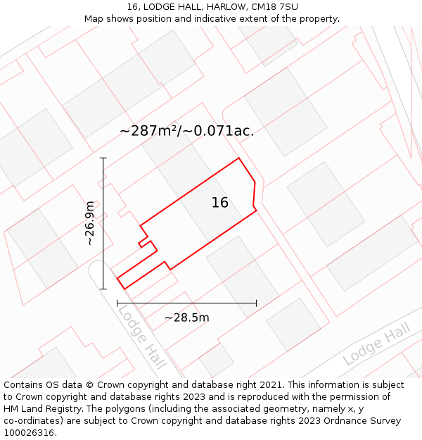 16, LODGE HALL, HARLOW, CM18 7SU: Plot and title map