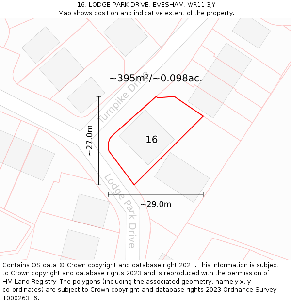 16, LODGE PARK DRIVE, EVESHAM, WR11 3JY: Plot and title map