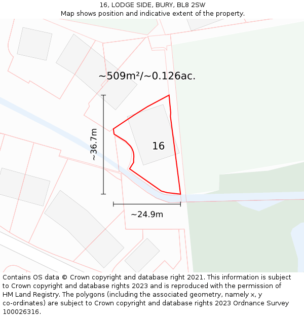 16, LODGE SIDE, BURY, BL8 2SW: Plot and title map