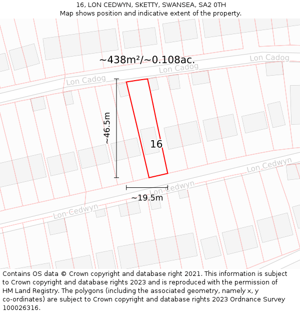 16, LON CEDWYN, SKETTY, SWANSEA, SA2 0TH: Plot and title map