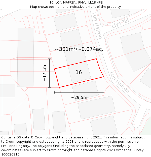 16, LON HAFREN, RHYL, LL18 4FE: Plot and title map