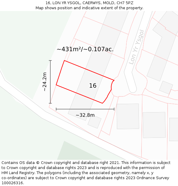 16, LON YR YSGOL, CAERWYS, MOLD, CH7 5PZ: Plot and title map