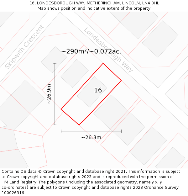 16, LONDESBOROUGH WAY, METHERINGHAM, LINCOLN, LN4 3HL: Plot and title map