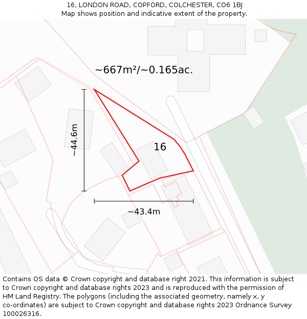 16, LONDON ROAD, COPFORD, COLCHESTER, CO6 1BJ: Plot and title map