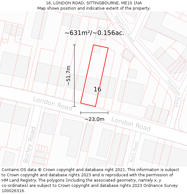 16, LONDON ROAD, SITTINGBOURNE, ME10 1NA: Plot and title map