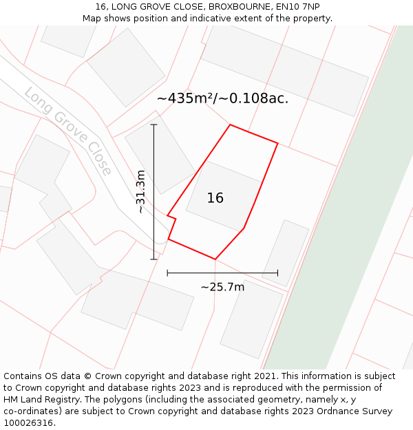 16, LONG GROVE CLOSE, BROXBOURNE, EN10 7NP: Plot and title map