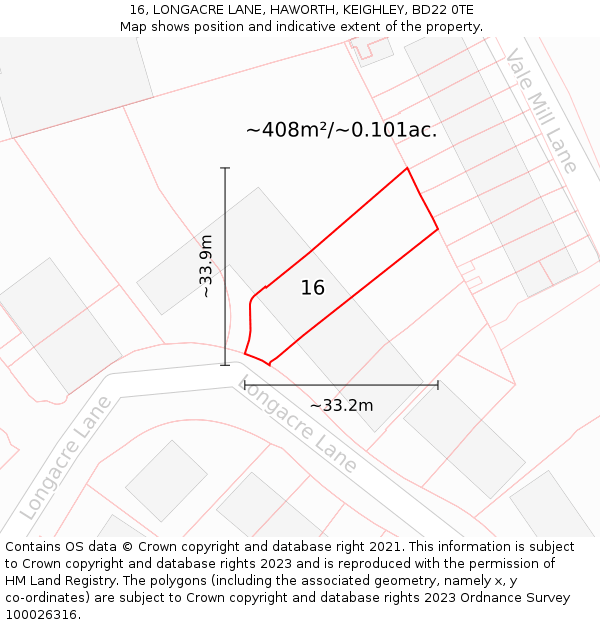 16, LONGACRE LANE, HAWORTH, KEIGHLEY, BD22 0TE: Plot and title map