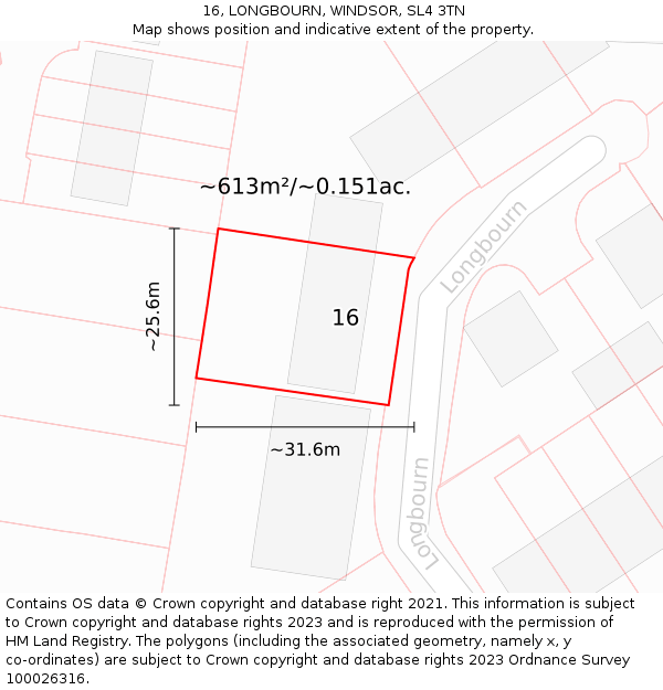 16, LONGBOURN, WINDSOR, SL4 3TN: Plot and title map