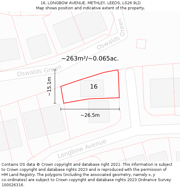 16, LONGBOW AVENUE, METHLEY, LEEDS, LS26 9LD: Plot and title map