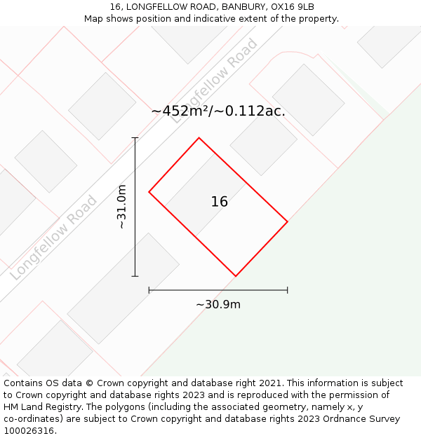 16, LONGFELLOW ROAD, BANBURY, OX16 9LB: Plot and title map