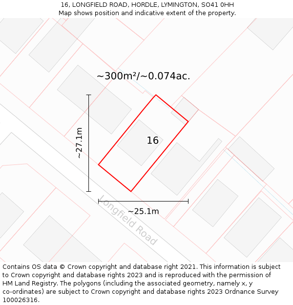 16, LONGFIELD ROAD, HORDLE, LYMINGTON, SO41 0HH: Plot and title map