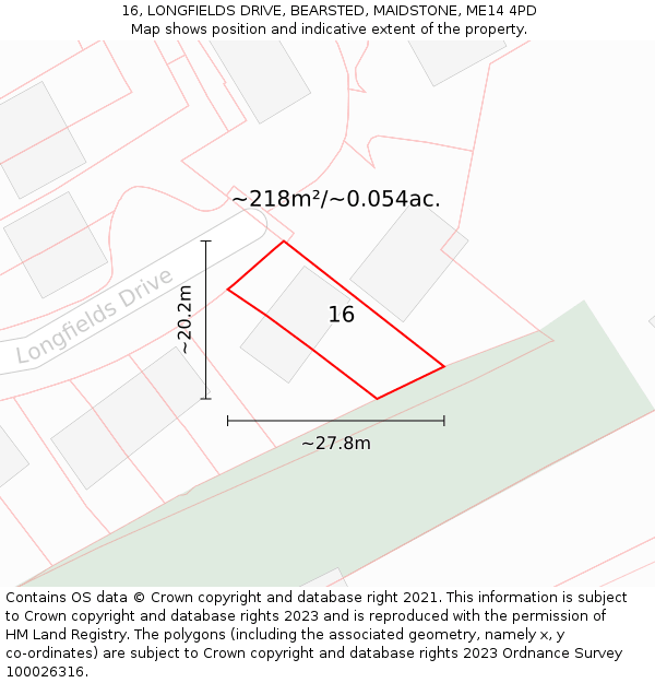 16, LONGFIELDS DRIVE, BEARSTED, MAIDSTONE, ME14 4PD: Plot and title map